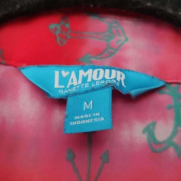 LAmour Womens Anchor Sheer Open Back Button Front - Picture 3 of 5